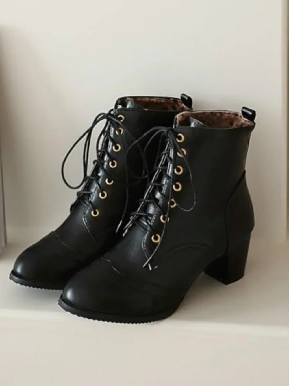 Lace Up Chunky Heel Ankle Boots Side Zip Short Booties
